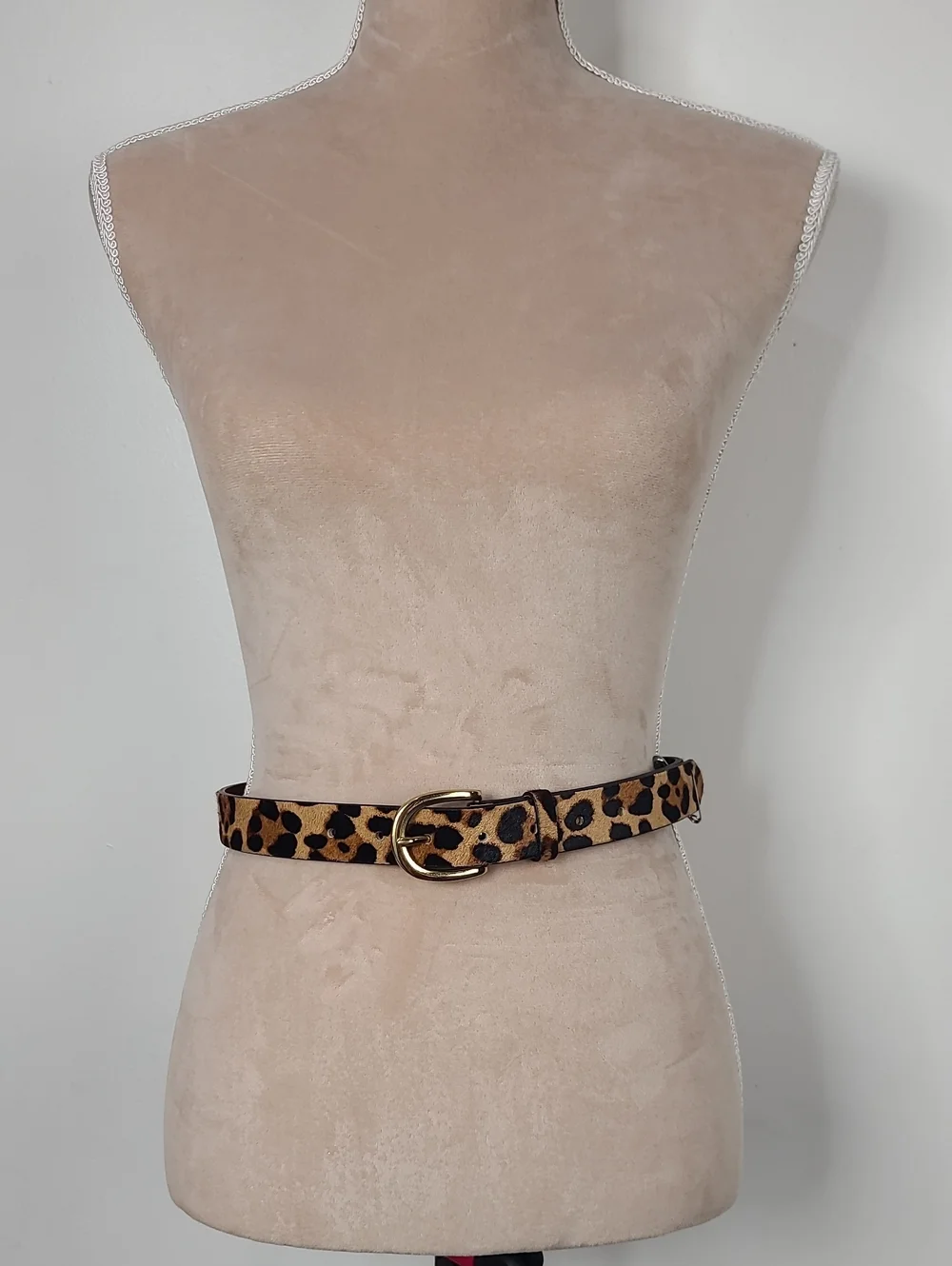 J. Crew Leopard Print Luxe Leather Calf Hair Belt Gold-Tone Buckle XS #L3620